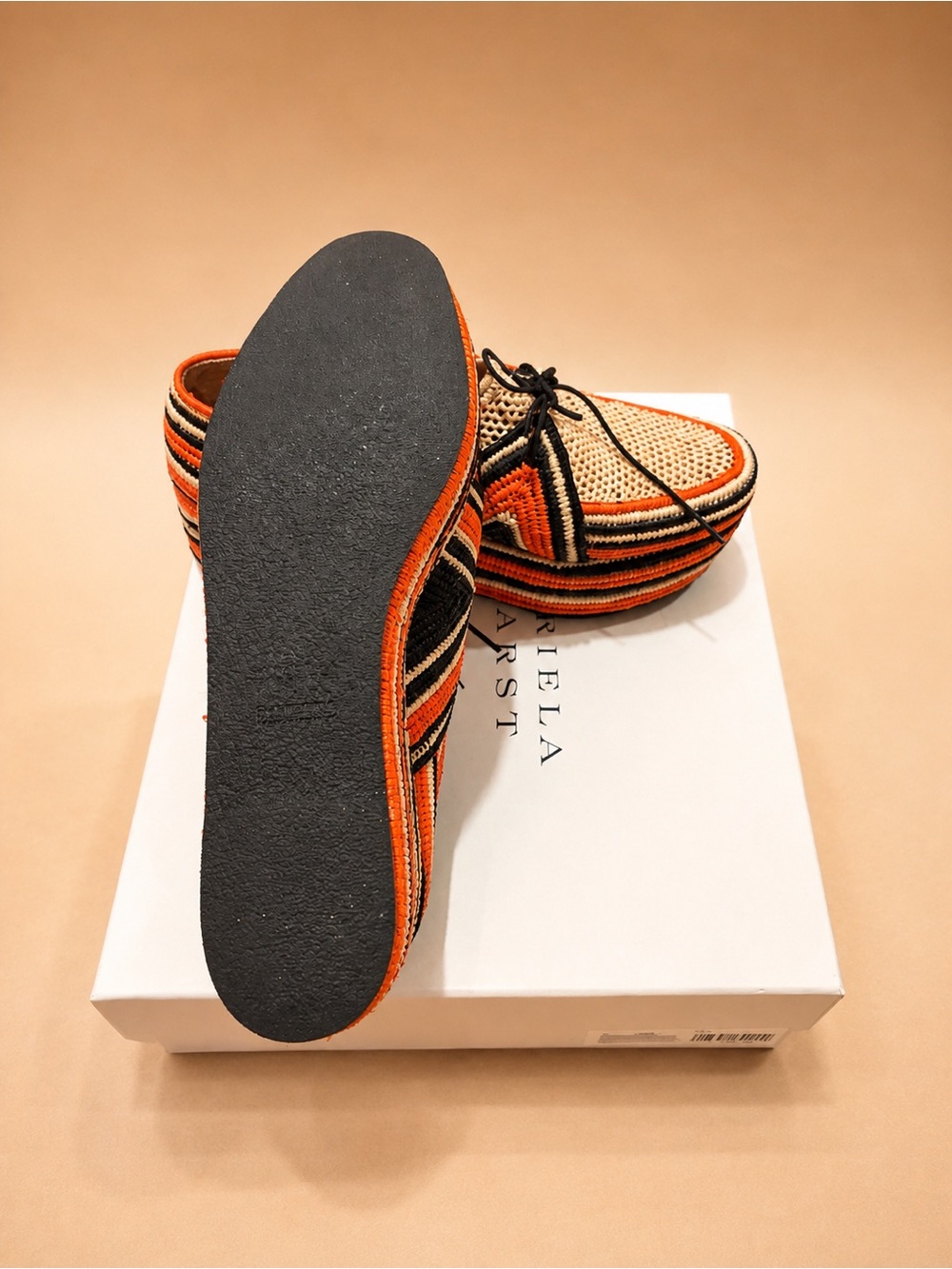 Gabriela Hearst Striped Woven Platform Loafers in Orange, Black and Natural - Picture 2 of 3